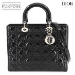 新品同様 クリスチャン ディオール Chiristian Dior レディディオール ラージ 2way ハンド ショルダー バッグ エナメル ブラック 90260974