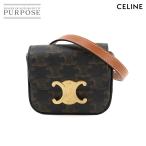 新品同様 セリーヌ CELINE ミニ トリオンフ ショルダー バッグ PVC レザー タン ブラウン ブラック 10I512DQB 90264796