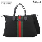 新品同様 グッチ GUCCI ダッフル 2way トート ショルダー バッグ ナイロンキャンバス レザー ブラック 359261 シェリーライン 90272703