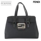 フェンディ FENDI ズッキーノ トート バッグ キャンバス レザー ブラック 8BN188 シルバー 金具 Zucchino Tote Bag 90285421