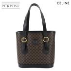新品同様 セリーヌ CELINE マカダム柄 トート バッグ ブラック ブラウン PVC レザー ゴールド 金具 ヴィンテージ 90285423