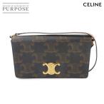 新品同様 セリーヌ CELINE トリオンフ トラペーズ 2way ショルダー クラッチ バッグ PVC レザー ブラック タン ゴールド 金具 90286612