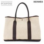 新品同様 エルメス HERMES ガーデンパーティ 36 PM トート バッグ トワルアッシュ レザー ナチュラル マロン □H刻印 90287325