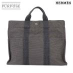 美品 エルメス HERMES エールライン MM トート バッグ キャンバス グレー シルバー 金具 Herline Tote MM 90288228