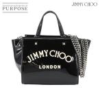 新品同様 ジミーチュウ JIMMY CHOO 2way ヴァレンヌ スモール トート チェーン ショルダー バッグ エナメル ブラック ホワイト 90289108