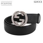 未使用 展示品 グッチ GUCCI インターロッキングG グッチシマ ベルト レザー ブラック 411924 85 ゴールド 金具 Belt 90289123