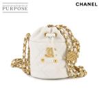 未使用 展示品 シャネル CHANEL マトラッセ 巾着 チェーン ショルダー バッグ キャビアスキン ホワイト ゴールド 金具 90290999