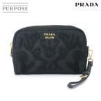 新品同様 プラダ PRADA ポーチ ナイロン ブラック 刺繍 ゴールド 金具 Pouch 90292592
