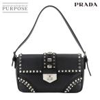 新品同様 プラダ PRADA ビジュー スタッズ ショルダー バッグ サフィアーノレザー ブラック BR5084 シルバー 金具 90294282