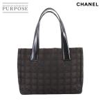 新品同様 シャネル CHANEL ニュートラベルライン トート PM バッグ ナイロンジャガード レザー ダークブラウン ブラック A20457 90294503