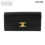 ショッピングセリーヌ 美品 セリーヌ CELINE トリオンフ ラージ ウォレット 二つ折り 長財布 レザー ブラック 10E313DPV ゴールド 金具 90295304