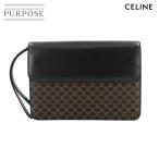  прекрасный товар Celine CELINE Macadam Second клатч сумка PVC кожа черный Brown Gold металлические принадлежности 90295989