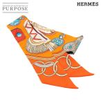 新品同様 エルメス HERMES ツイリー スカーフ シルク 100% オレンジ Twilly Scarf 90296859