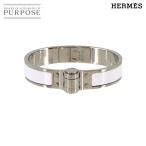 美品 エルメス HERMES シャルニエール PM ブレスレット バングル シルバー ホワイト Charniere PM Bracelet 90297068