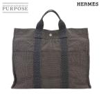 エルメス HERMES エールライン MM トート バッグ キャンバス グレー シルバー 金具 Herline Tote MM 90298503