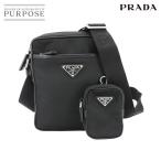 未使用 展示品 プラダ PRADA ショルダー バッグ ナイロン サフィアーノレザー ネロ 2VH112 シルバー 金具 ブラック Shoulder Bag 90299541