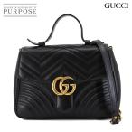 ショッピングgucci 新品同様 グッチ GUCCI GGマーモント スモール トップハンドル バッグ 2way ハンド ショルダー レザー ブラック 498110 90301224
