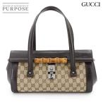 新品同様 グッチ GUCCI バンブー GGキャンバス ハンド バッグ レザー ブラウン ベージュ 111713 シルバー 金具 Hand Bag 90301462