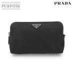 新品同様 プラダ PRADA ポーチ ナイロン サフィアーノレザー ブラック 1NE693 シルバー 金具 Pouch 90301547