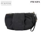 美品 プラダ PRADA ポーチ ナイロン サフィアーノレザー ブラック 1N1422 ゴールド 金具 Pouch 90303215