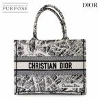 ショッピングディオール 美品 クリスチャン ディオール Christian Dior プランドゥパリ ブック トート ミディアム バッグ キャンバス ホワイト ブラック 90303776
