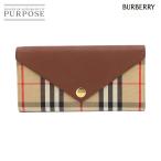 新品同様 バーバリー BURBERRY ヴィンテージチェック 二つ折り 長財布 キャンバス レザー ブラウン ベージュ 8026112 90303827