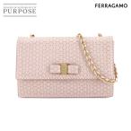 新品同様 サルヴァトーレ フェラガモ Salvatore Ferragamo ジニー ヴァラ リボン チェーン ショルダー バッグ レザー ブピンク 90305401