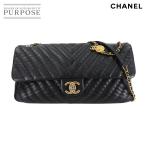 ショッピングCHANEL 新品同様 シャネル CHANEL シェブロン Vステッチ チェーン ショルダー バッグ レザー ブラック ゴールド 金具 Chevron Bag 90305770