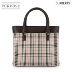 ショッピングBURBERRY 新品同様 バーバリー BURBERRY ノバチェック トート バッグ キャンバス レザー ベージュ ブラウン シルバー 金具 Tote Bag 90306161
