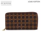 新品同様 ルイ ヴィトン LOUIS VUITTON ダミエ ジッピー ウォレット ラウンドファスナー 長財布 エベヌ N60122 スタッズ 90306163