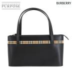 新品同様 バーバリー BURBERRY ハンド バッグ レザー キャンバス ブラック ノバチェック シルバー 金具 Hand Bag 90306174