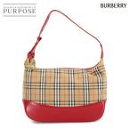 ショッピングバーバリー 新品同様 バーバリー BURBERRY ノバチェック ワンショルダー バッグ キャンバス レザー ベージュ レッド Shoulder Bag 90306188
