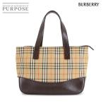 ショッピングBURBERRY バーバリー BURBERRY ヘイマーケットチェック ハンド バッグ キャンバス レザー ベージュ ブラウン Hand Bag 90306193