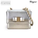 ショッピング牛革 未使用 展示品 サルヴァトーレ フェラガモ Salvatore Ferragamo ヴァラリボン チェーン ショルダー バッグ レザー シルバー 90306316