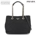 新品同様 プラダ PRADA 2way トート ショルダー バッグ ナイロン サフィアーノレザー ネロ 1BG740 シルバー 金具 90306373