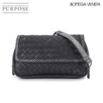 ボッテガ ヴェネタ BOTTEGA VENETA イントレチャート チェーン ショルダー バッグ レザー パイソン ブラック ガンメタ 金具 90308263