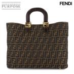 新品同様 フェンディ FENDI ズッカ トート バッグ キャンバス レザー ブラウン ブラック 26329 ゴールド 金具 Zucca Tote Bag 90308432