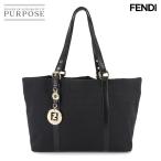 新品同様 フェンディ FENDI ズッキーノ トート バッグ キャンバス レザー ブラック 8BH215 ゴールド 金具 Tote Bag 90308498