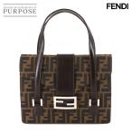 新品同様 フェンディ FENDI ズッカ ハンド バッグ キャンバス レザー ブラウン ブラック ヴィンテージ シルバー 金具 90308502