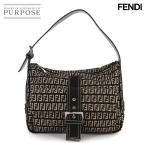 新品同様 フェンディ FENDI ズッキーノ ショルダー バッグ スエード キャンバス ブラック ベージュ 8BR098 シルバー 金具 90309934