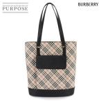 ショッピングBURBERRY 新品同様 バーバリー BURBERRY ノバチェック トート バッグ キャンバス レザー ベージュ ブラック シルバー 金具 Tote Bag 90310003