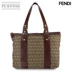 美品 フェンディ FENDI ズッキーノ トート バッグ キャンバス レザー ベージュ ブラウン 8BH179 ゴールド 金具 90311163