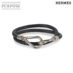 新品同様 エルメス HERMES ジャンボブレス レザー ブレスレット ブラック シルバー 金具 Jumbo Bracelet 90311202