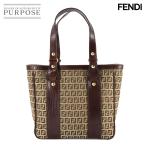 新品同様 フェンディ FENDI ズッキーノ トート バッグ キャンバス レザー ベージュ ブラウン 8BH161 ゴールド 金具 Zucchino Bag 90312387