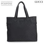 新品同様 グッチ GUCCI GGナイロン トート バッグ レザー ブラック 449178 GG Nylon Tote Bag 90314152