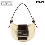 未使用 展示品 フェンディ FENDI ズッカ ミニ クロワッサン ポーチ キャンバス レザー ベージュ ブラウン 26673 シルバー 金具 90316130