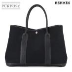 美品 エルメス HERMES ガーデンパーティ 36 PM トート バッグ トワルオフィシェ レザー ブラック □I刻印 シルバー 金具 90316152