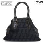 新品同様 フェンディ FENDI エトニコ ズッカ柄 ハンド バッグ ベロア レザー ネイビー ブラック 8BN157 ヴィンテージ Etnico Bag 90316618