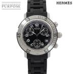 エルメス HERMES クリッパー ダイバー CL2 315 クロノグラフ レディース 腕時計 デイト ブラック クォーツ Clipper 90320135