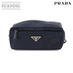  прекрасный товар Prada PRADA сумка нейлон safia-no кожа темно-синий серебряный металлические принадлежности Pouch 90343818